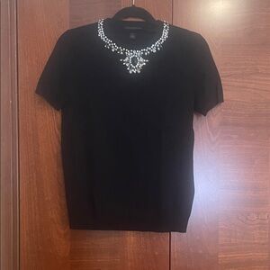 Saks Fifth Avenue Black Embellished Short Sleeve Top